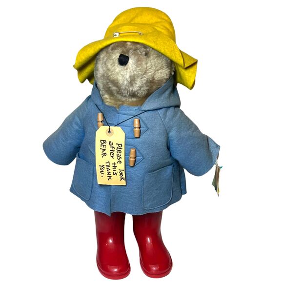 Vintage 1984 Paddington Bear 21” Eden Toys Plush w/ Tags Hat Blue Coat Red Boots